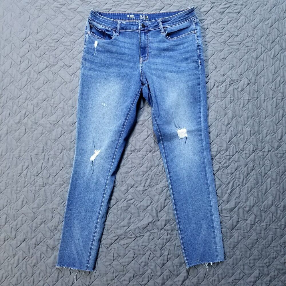 A.n.a A New‎ Approach Jeans Womens 14 Blue Mid Rise Jegging Distressed Dark Wash